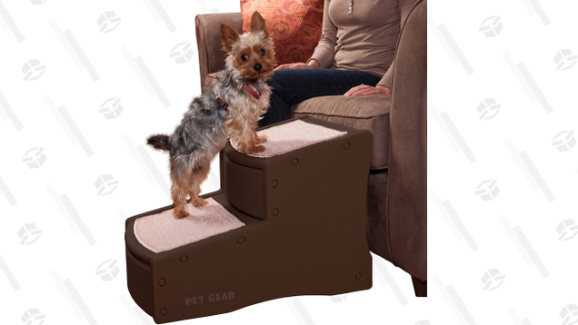 Whether you have a small dog or a big dog, the Pet Get Easy Step II Pet Stairs holds up to 150 pounds and helps alleviate pressure on your dog’s joints.